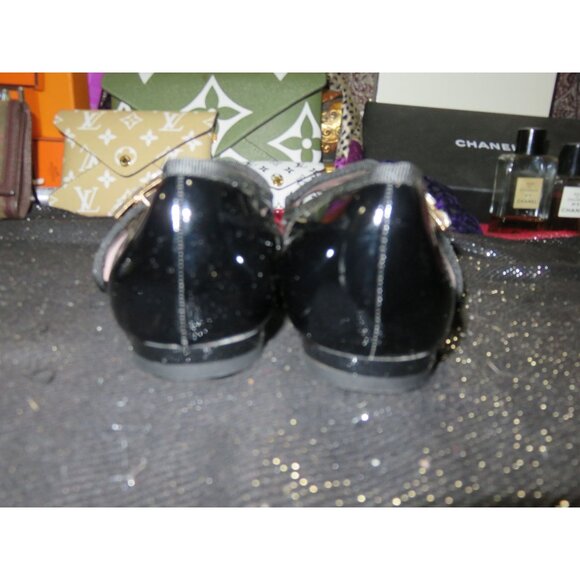 MARY JANE BLACK PATENT RHINESTONE EMBELLISHED BUCKLE LOLITA LOAFERS FLATS SZ 7 - Picture 4 of 10
